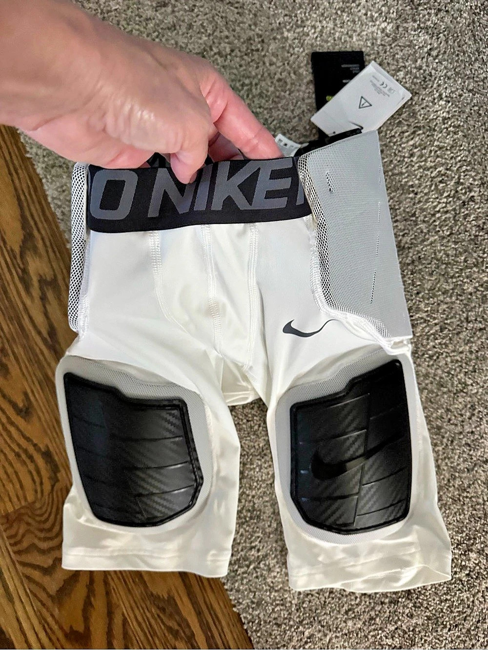 Nike Pro HyperStrong Youth Hardplate Football Girdle White & Black Large